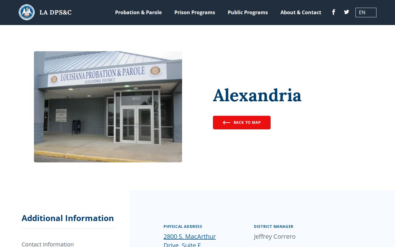 Grant Parish parole and probation Alexandria District office record