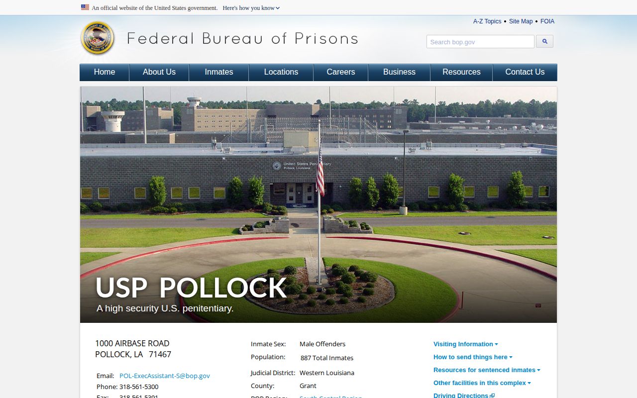 Official BOP page for FCC Pollock, home of Federal Prison Camp Pollock
