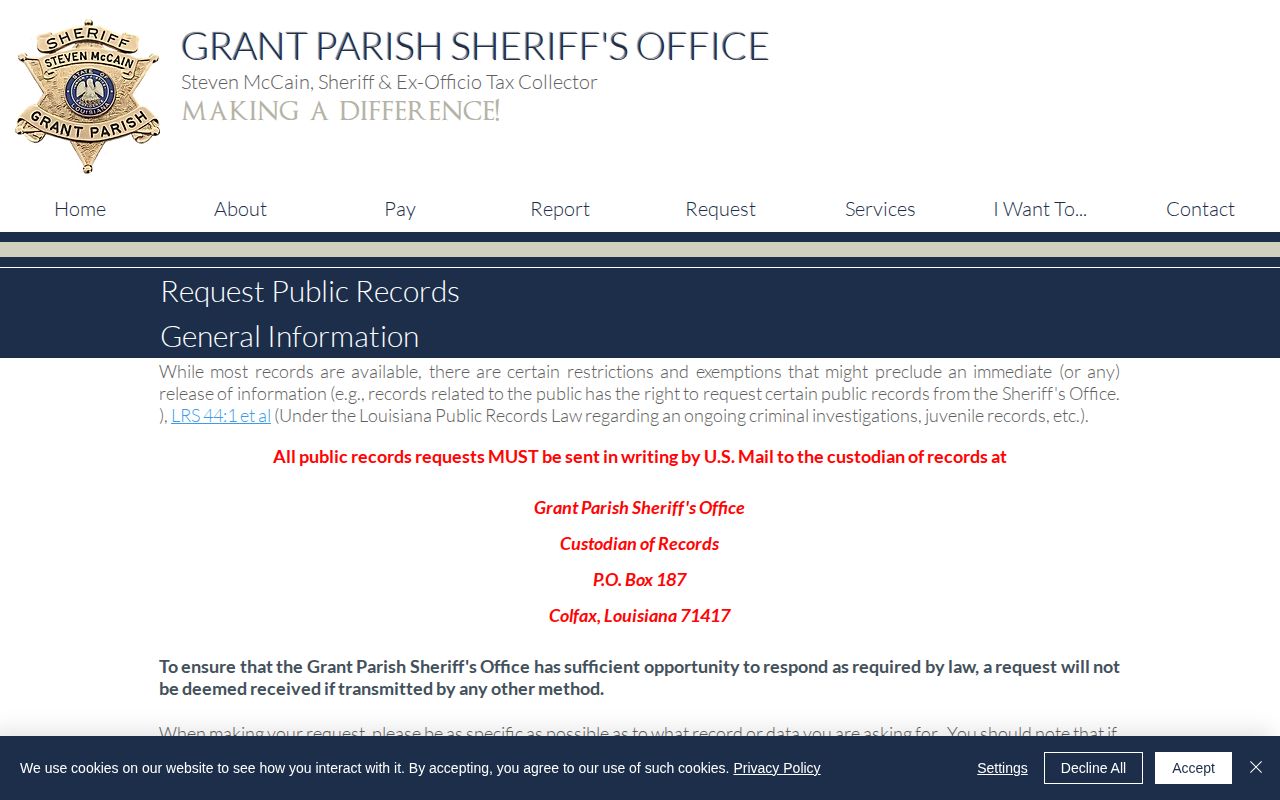 Grant Parish released inmate public records request instructions