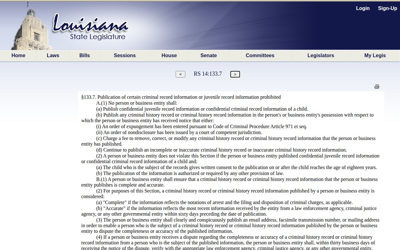 Louisiana law for correcting Grant Parish released mugshot information